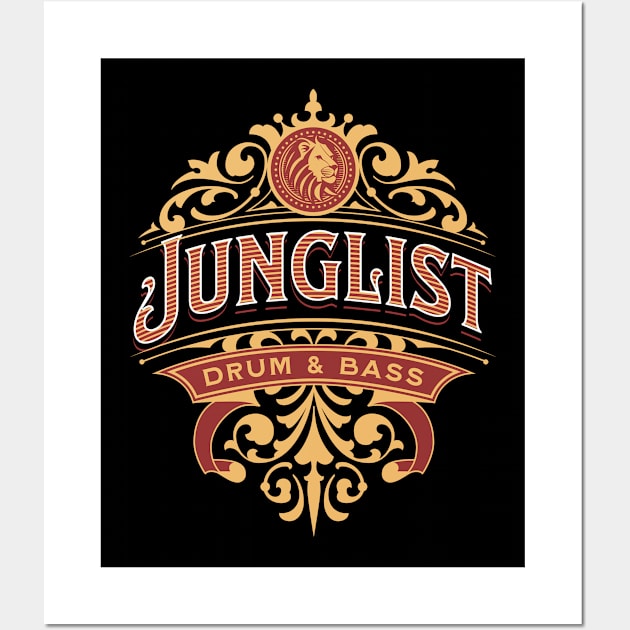 JUNGLIST  - Drum & Bass Ornament (Gold/red) Wall Art by DISCOTHREADZ 